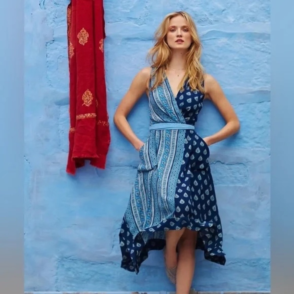 Anthropologie Maeve Eclipsed Wrap Dress Paisley Blue size 2